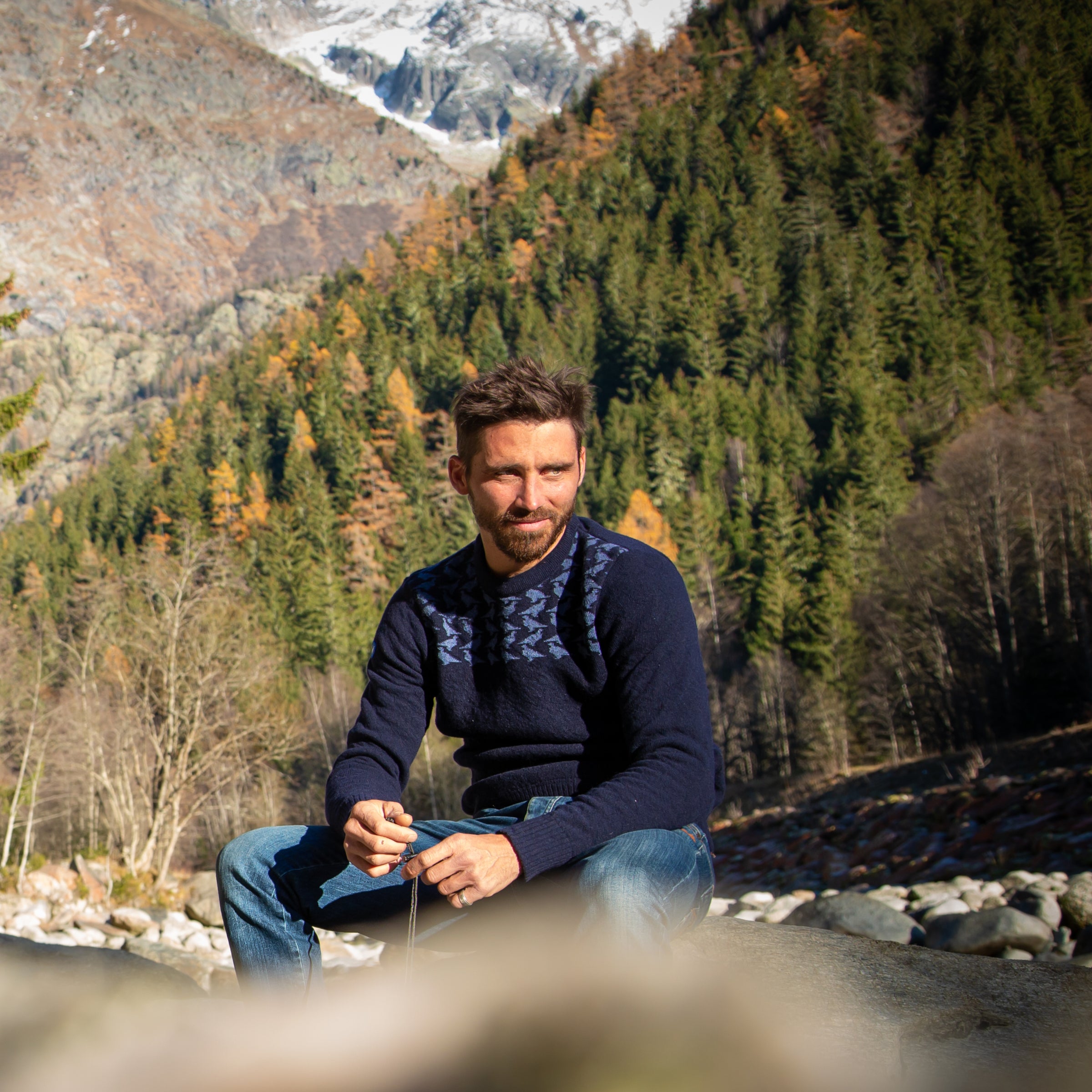 Pull Jacquard Pull Montagne Homme Recycled Wool Mountain Sweater